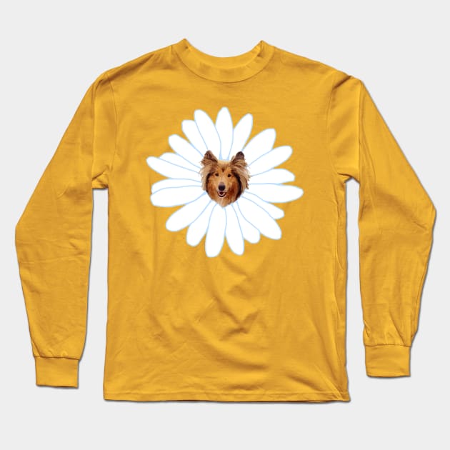 Collie Flower Daisy Dog Long Sleeve T-Shirt by Art by Deborah Camp